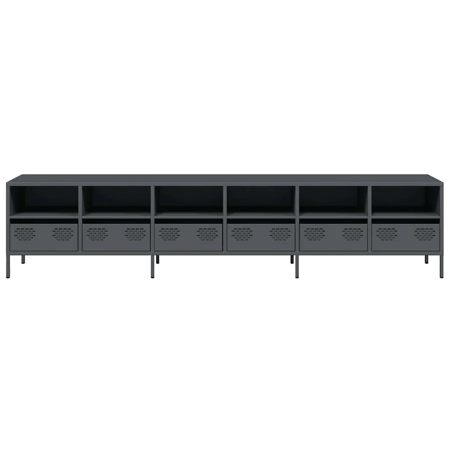 Meuble TV anthracite 202x39x43,5 cm acier laminé à froid - 5