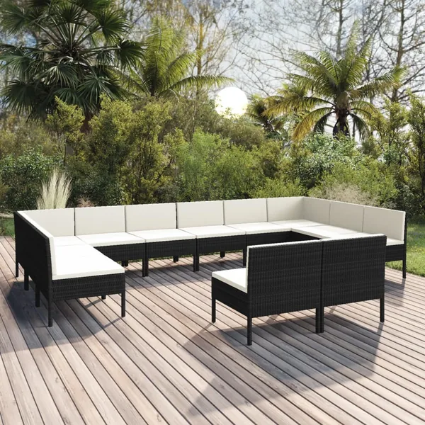 Salon de jardin 12 pcs avec coussins résine tressée noir