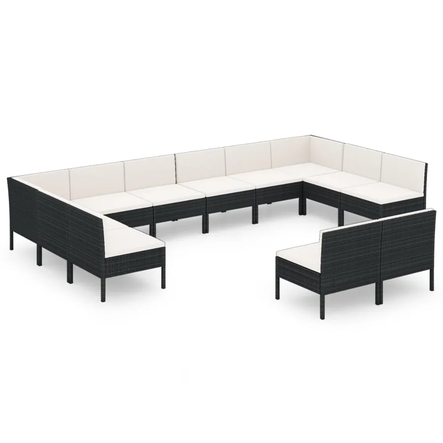 Salon de jardin 12 pcs avec coussins résine tressée noir - 2