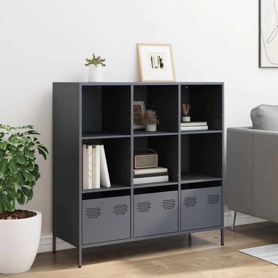 Buffet haut anthracite 101,5x39x103,5 cm acier - 3