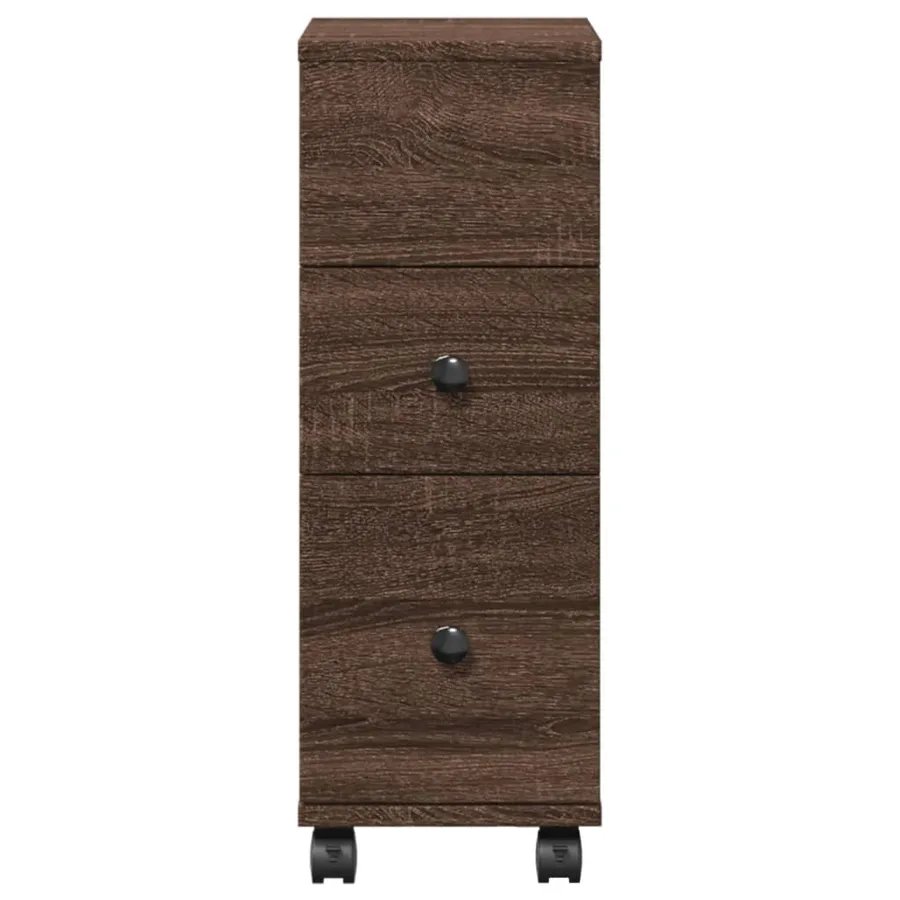 Meuble étroit de salle de bain à roulettes chêne marron - 4