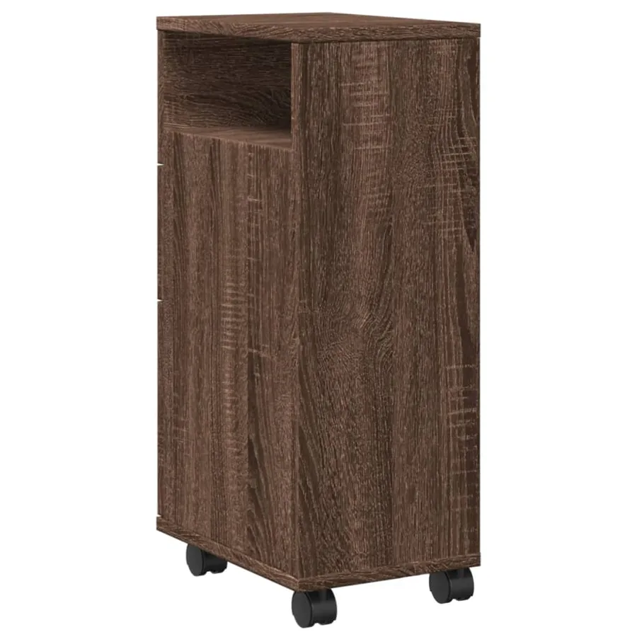 Meuble étroit de salle de bain à roulettes chêne marron - 6
