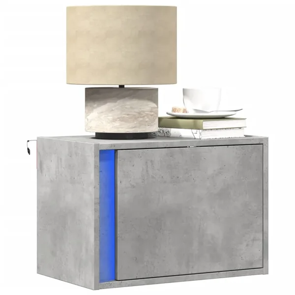 Table de chevet murale avec lumières LED gris béton