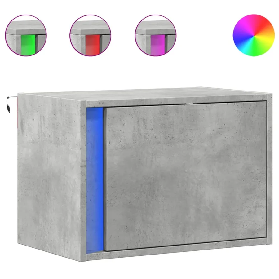 Table de chevet murale avec lumières LED gris béton - 2