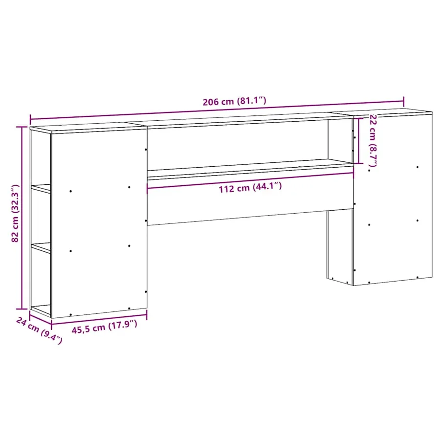 Tête de lit avec rangement blanc 200 cm bois massif de pin - 10