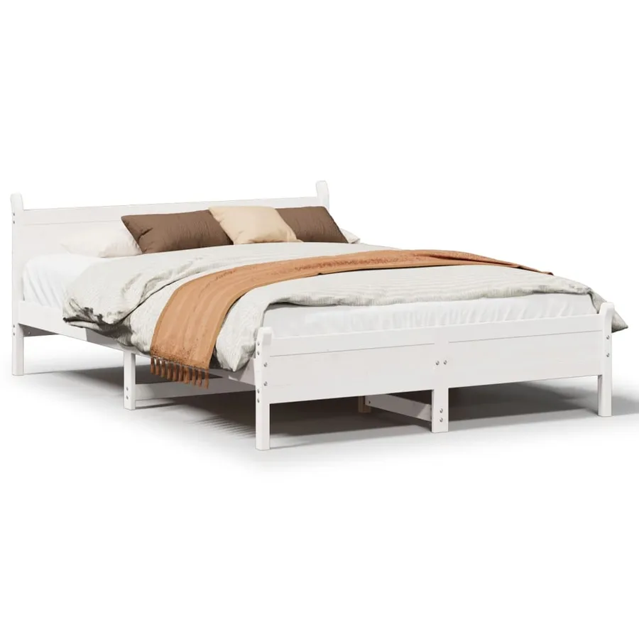 Cadre de lit sans matelas blanc 150x200 cm bois de pin massif - 2