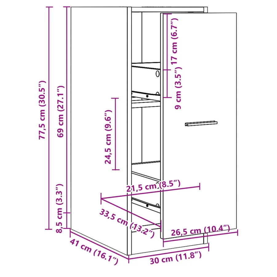 Armoire apothicaire sonoma gris 30x41x77,5 cm bois d'ingénierie - 10