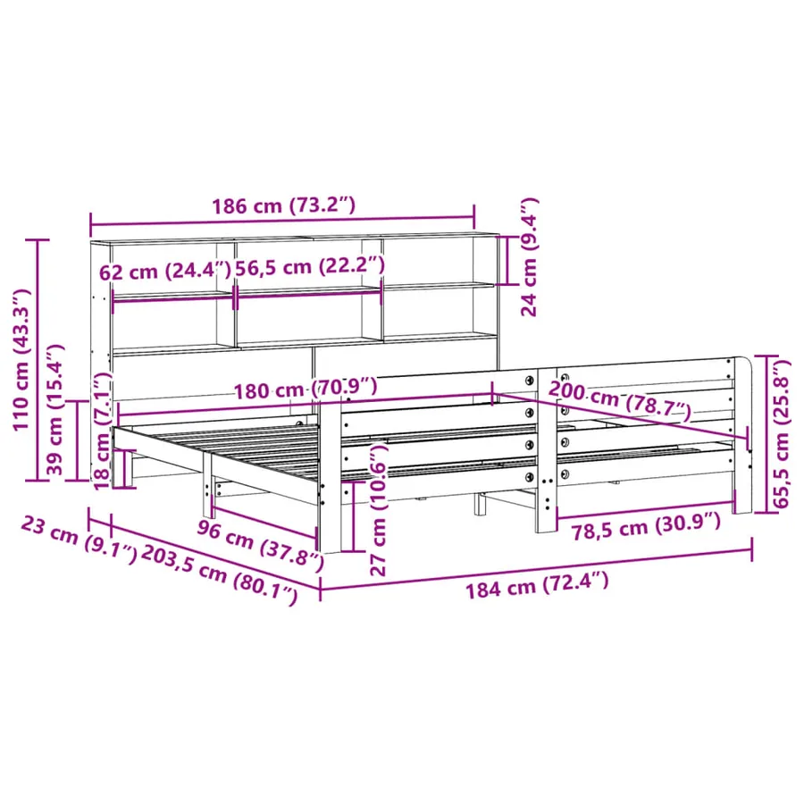 Cadre de lit sans matelas blanc 180x200 cm bois massif de pin - 11