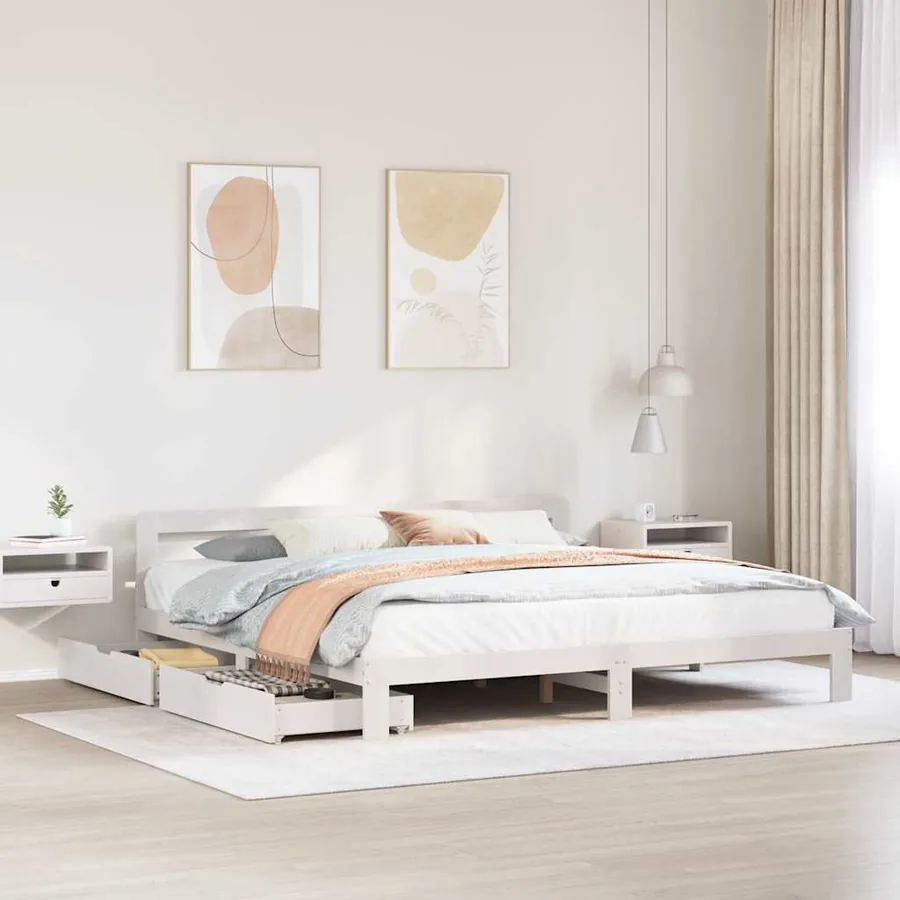 Cadre de lit sans matelas blanc 180x200 cm bois massif de pin