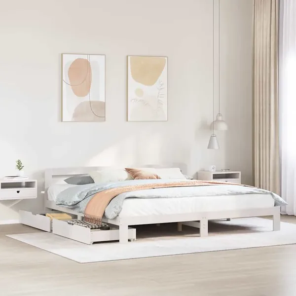 Cadre de lit sans matelas blanc 180x200 cm bois massif de pin