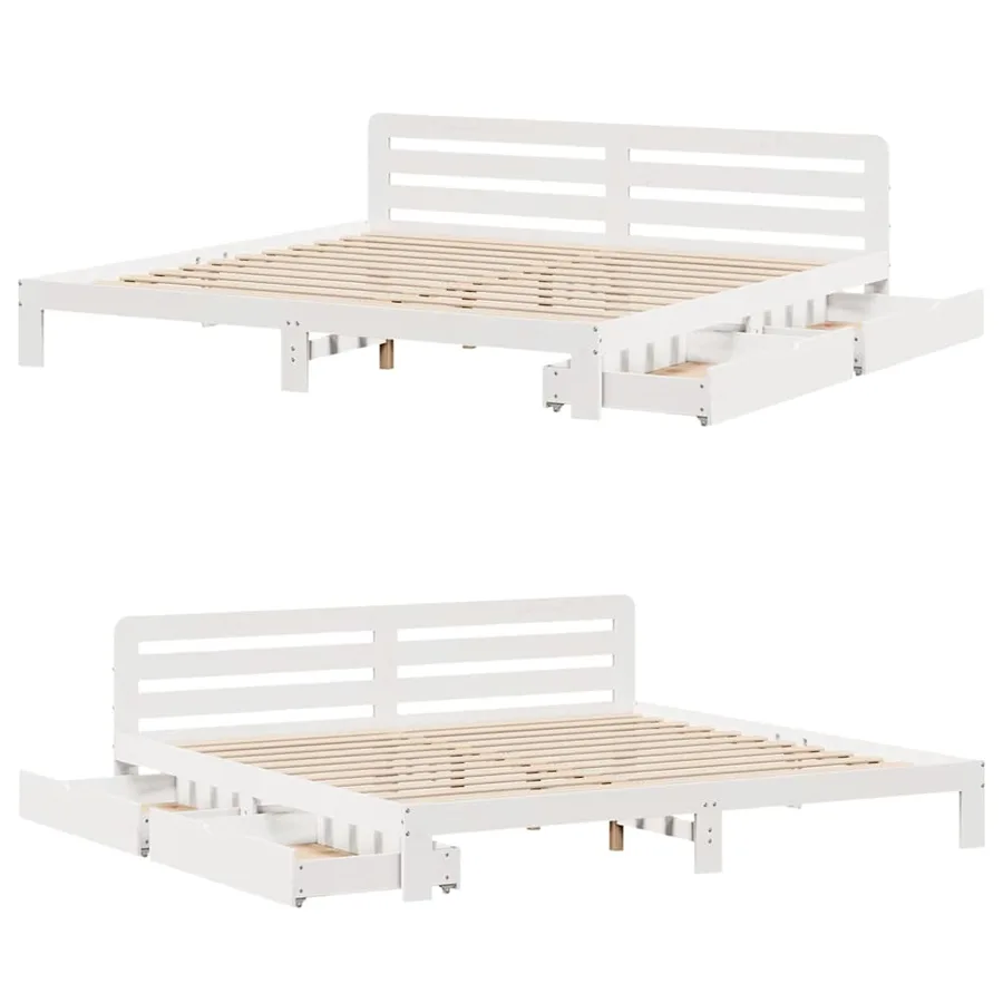 Cadre de lit sans matelas blanc 180x200 cm bois massif de pin - 9