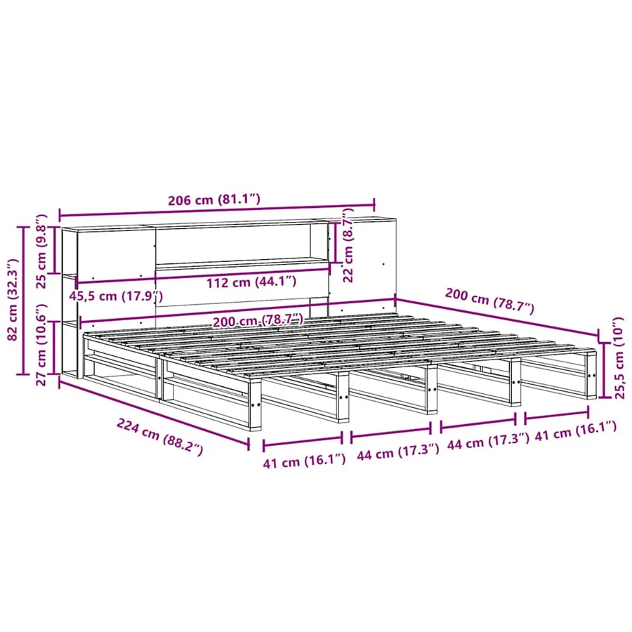 Lit bibliothèque sans matelas blanc 200x200 cm bois massif - 12