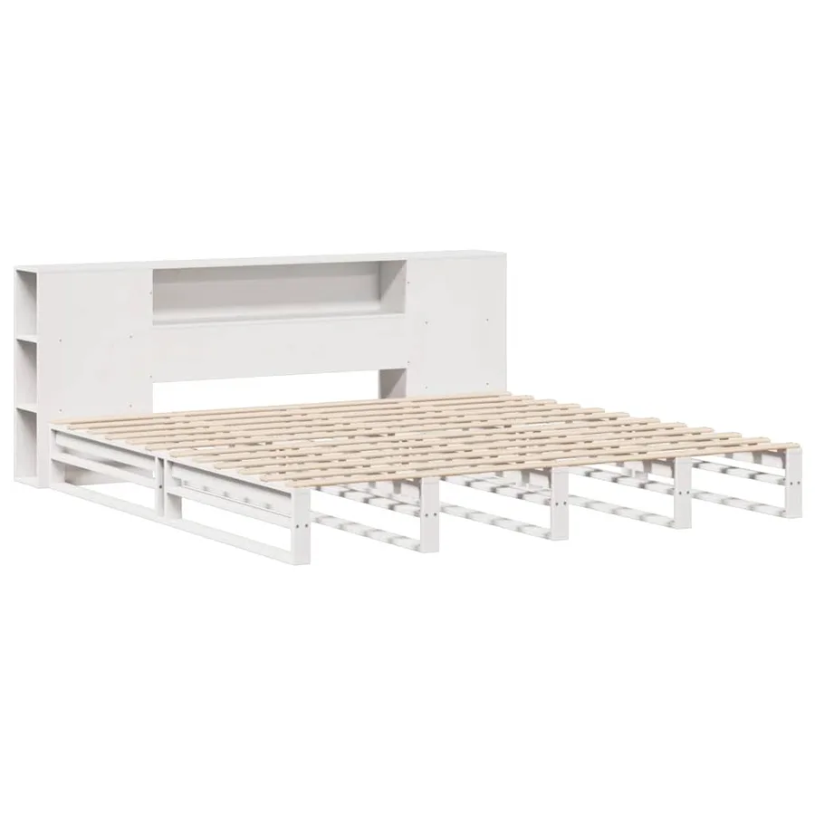 Lit bibliothèque sans matelas blanc 200x200 cm bois massif - 3