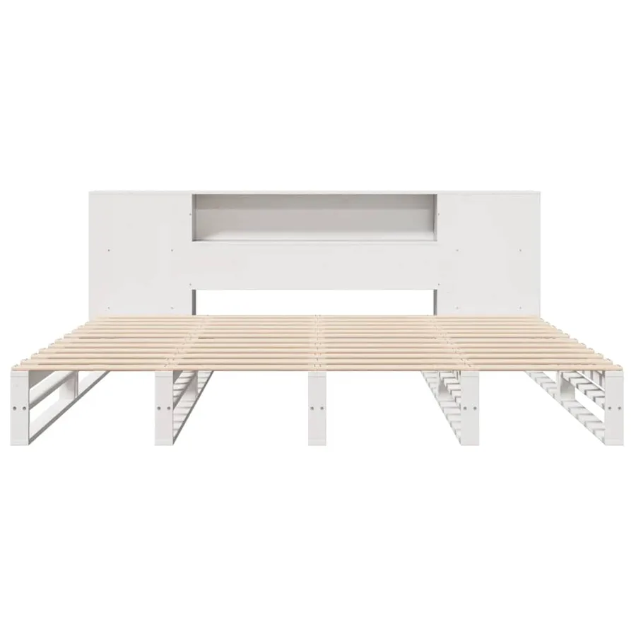Lit bibliothèque sans matelas blanc 200x200 cm bois massif - 5