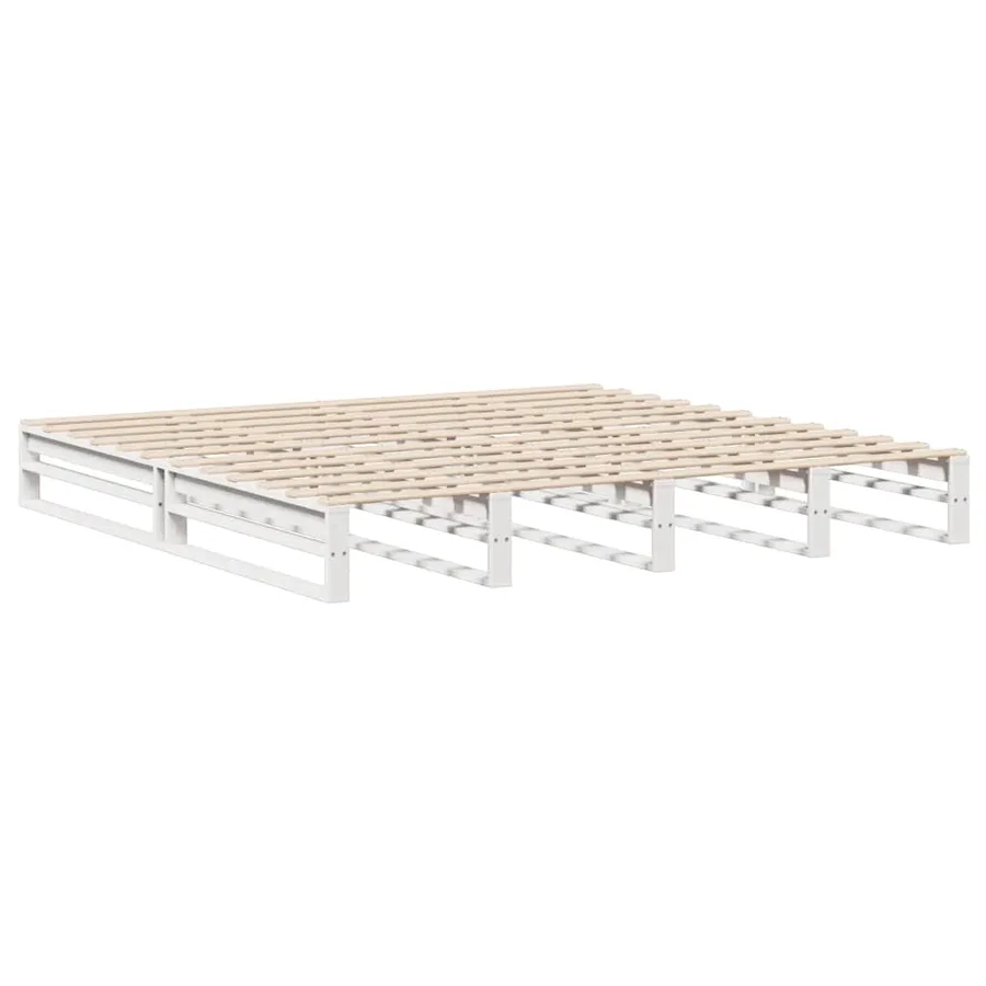 Lit bibliothèque sans matelas blanc 200x200 cm bois massif - 6