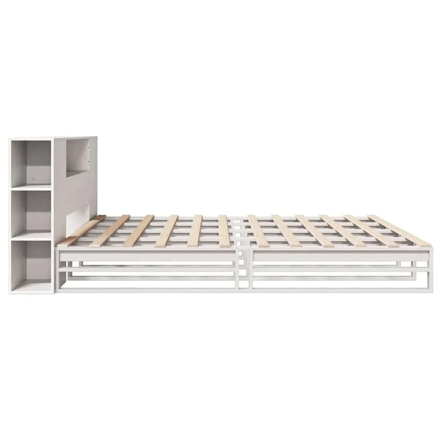 Lit bibliothèque sans matelas blanc 200x200 cm bois massif - 7