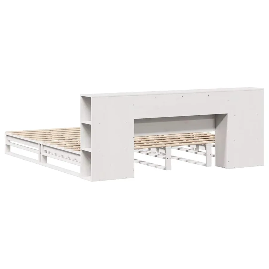 Lit bibliothèque sans matelas blanc 200x200 cm bois massif - 8