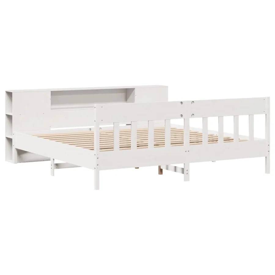 Lit bibliothèque sans matelas blanc 200x200 cm bois pin massif - 3