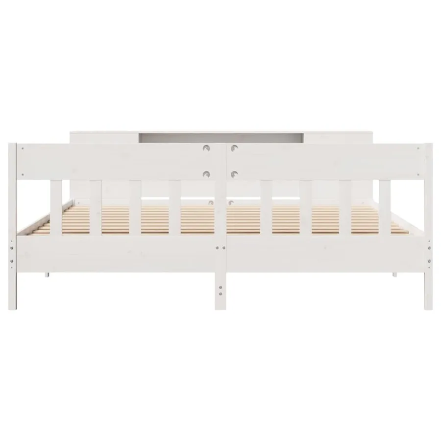 Lit bibliothèque sans matelas blanc 200x200 cm bois pin massif - 4