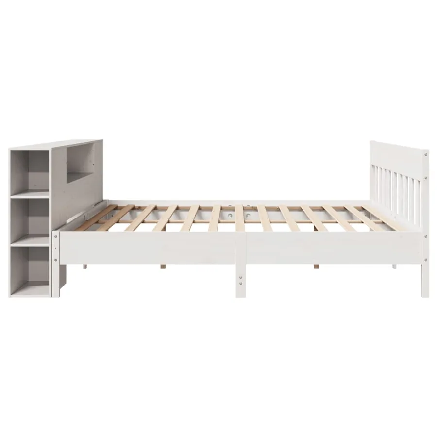 Lit bibliothèque sans matelas blanc 200x200 cm bois pin massif - 5
