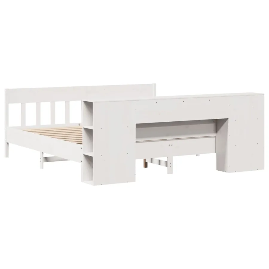Lit bibliothèque sans matelas blanc 200x200 cm bois pin massif - 6