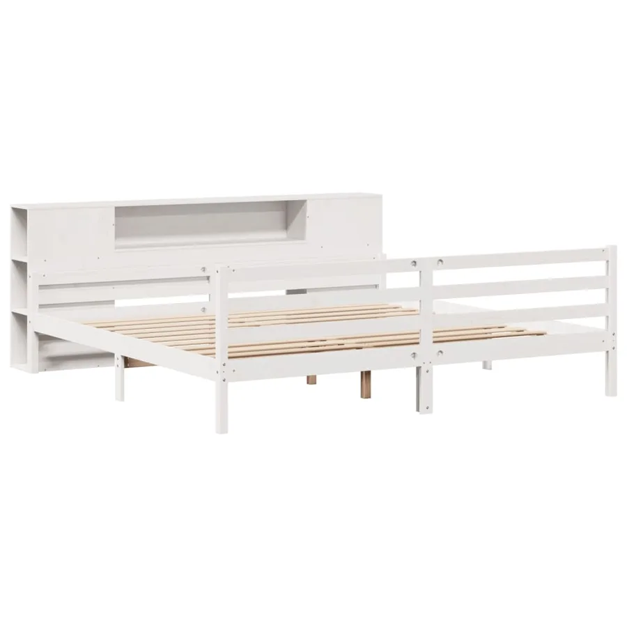 Lit bibliothèque sans matelas blanc 200x200 cm bois pin massif - 3