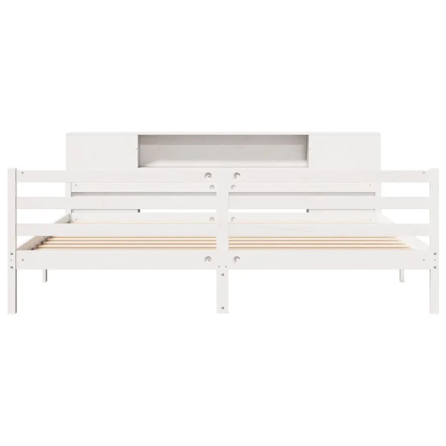 Lit bibliothèque sans matelas blanc 200x200 cm bois pin massif - 4