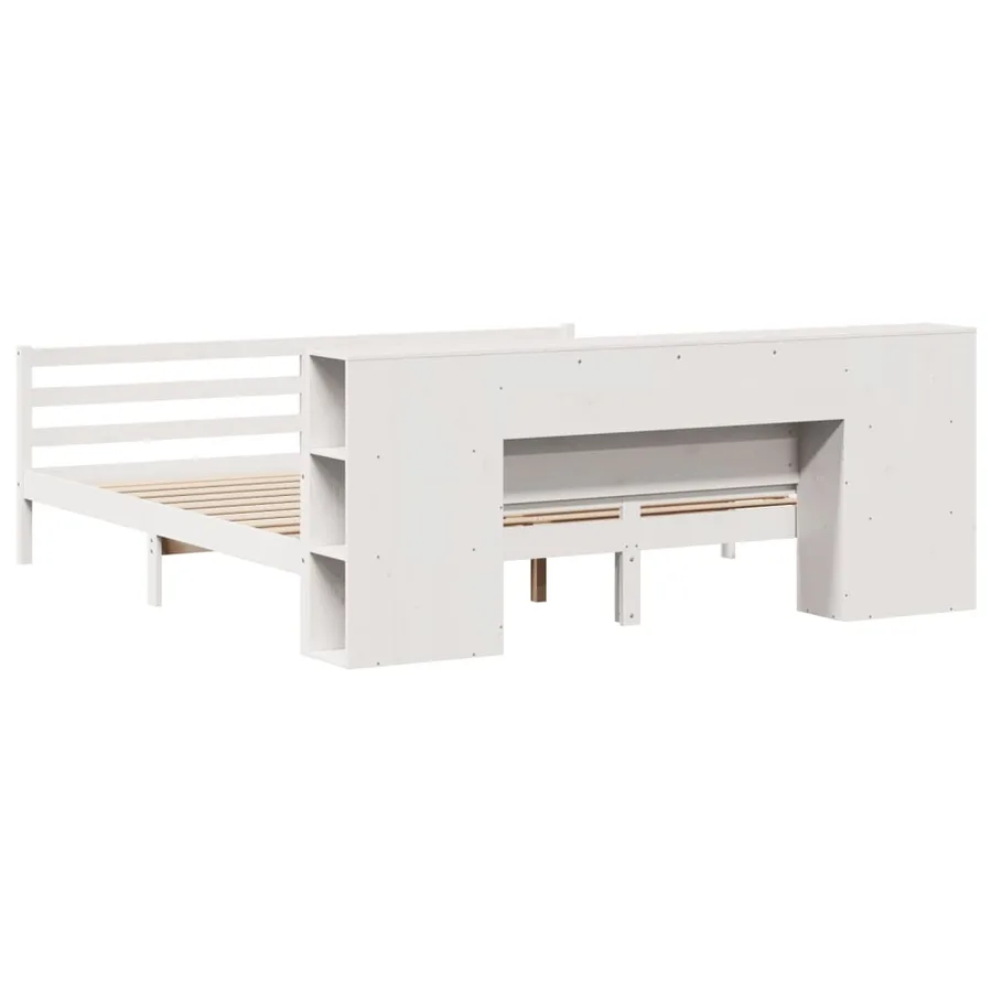 Lit bibliothèque sans matelas blanc 200x200 cm bois pin massif - 6