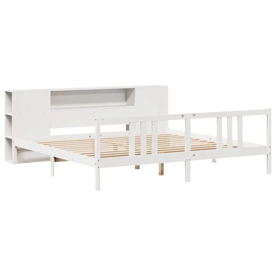 Lit bibliothèque sans matelas blanc 200x200 cm bois pin massif - 3