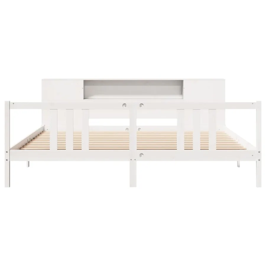 Lit bibliothèque sans matelas blanc 200x200 cm bois pin massif - 4