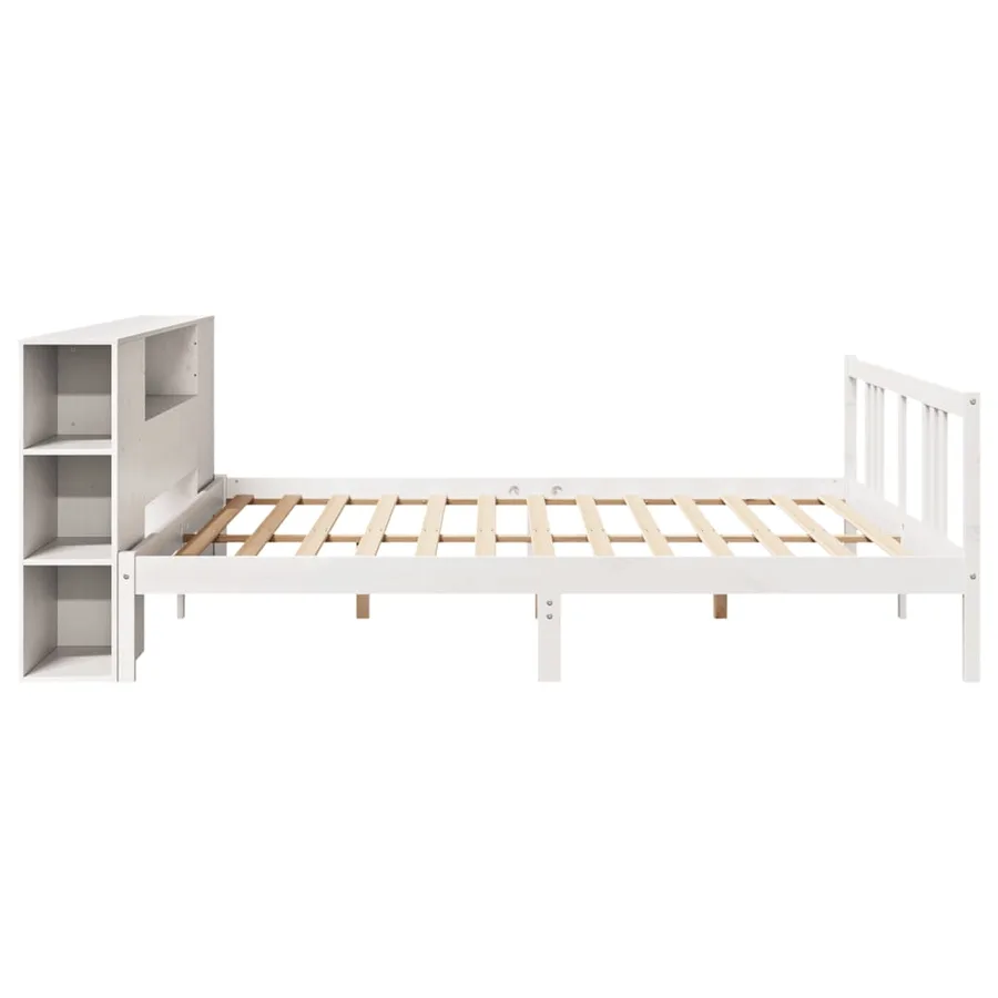 Lit bibliothèque sans matelas blanc 200x200 cm bois pin massif - 5