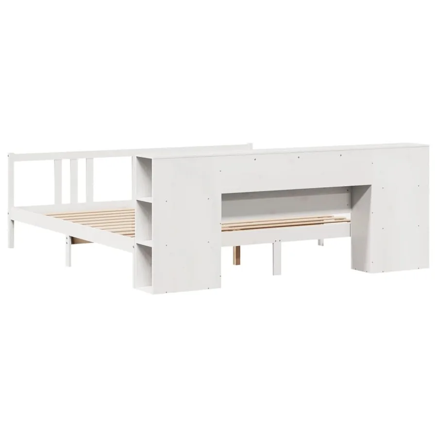 Lit bibliothèque sans matelas blanc 200x200 cm bois pin massif - 6