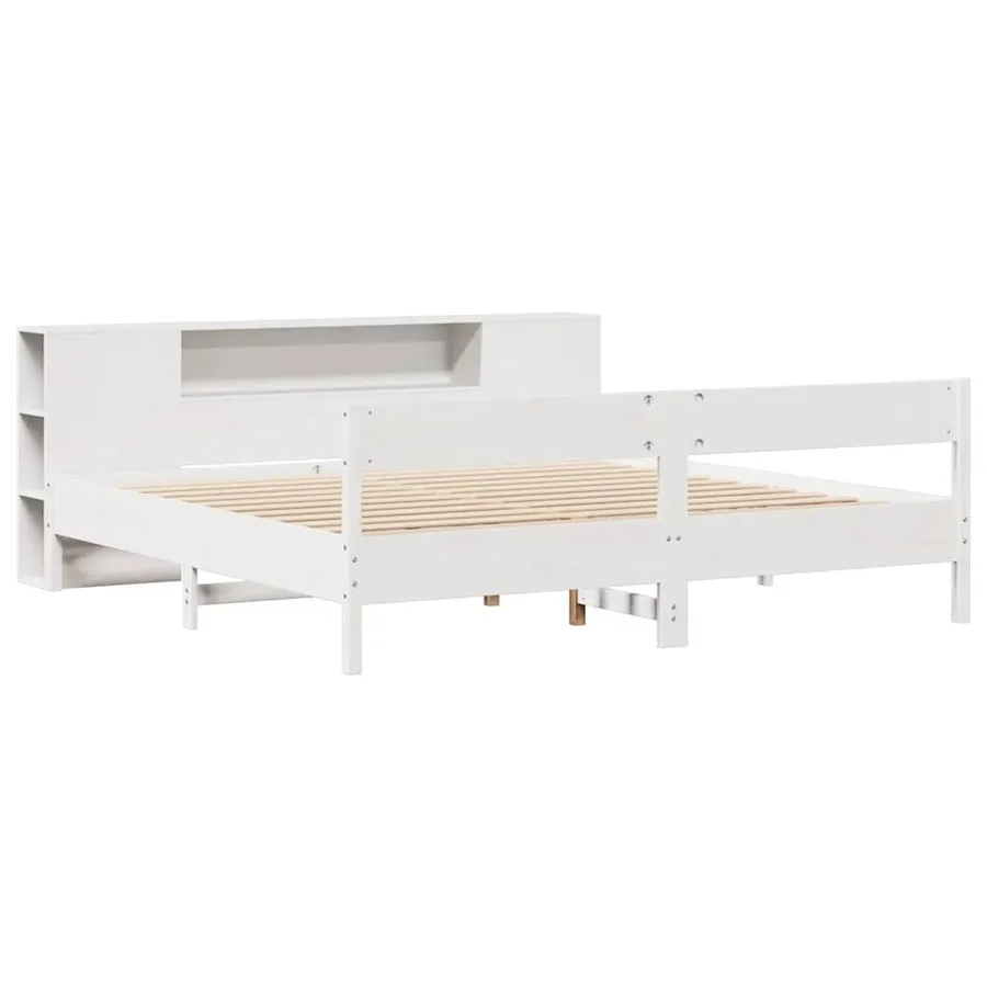 Lit bibliothèque sans matelas blanc 200x200 cm bois pin massif - 3
