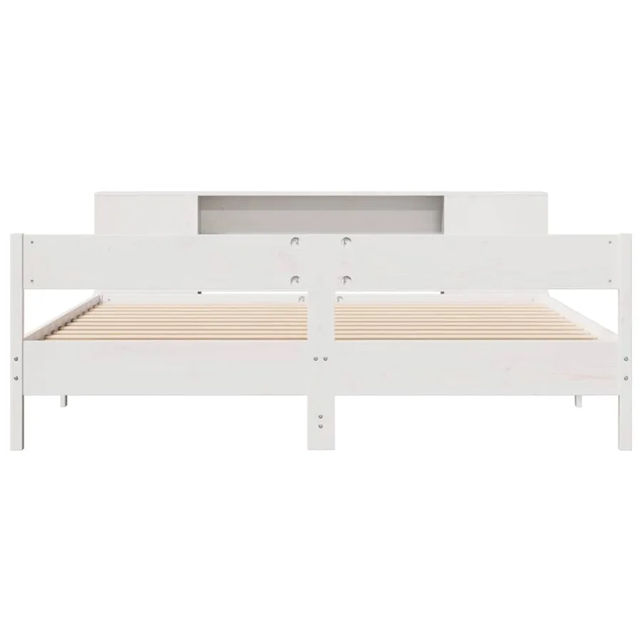 Lit bibliothèque sans matelas blanc 200x200 cm bois pin massif - 4