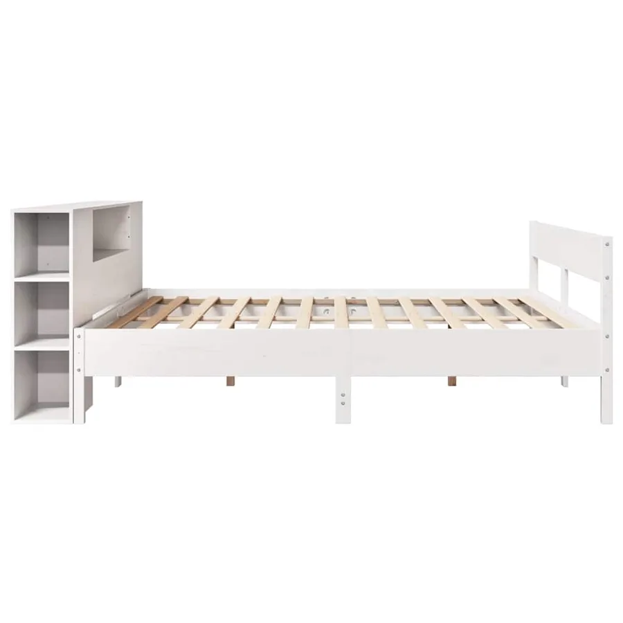 Lit bibliothèque sans matelas blanc 200x200 cm bois pin massif - 5