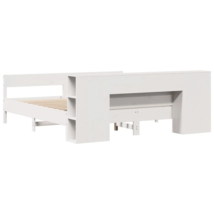 Lit bibliothèque sans matelas blanc 200x200 cm bois pin massif - 6