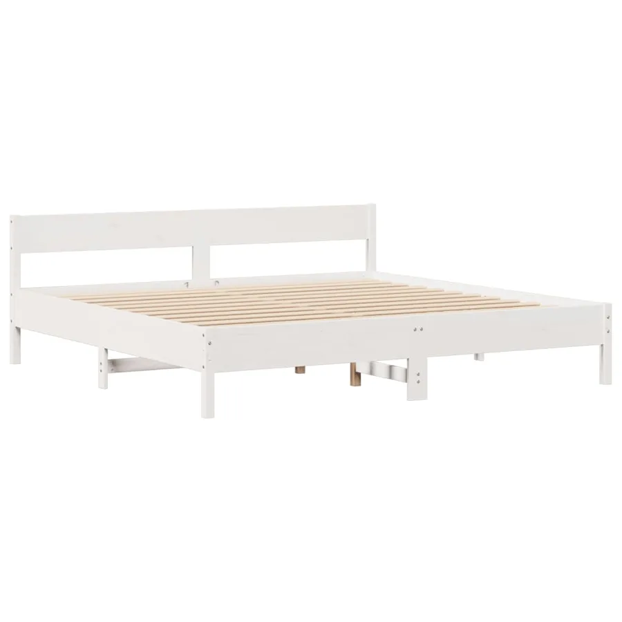 Lit bibliothèque sans matelas blanc 200x200 cm bois pin massif - 8