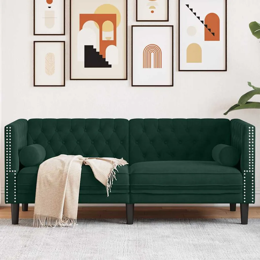 Canapé Chesterfield avec traversins 2 places vert foncé velours