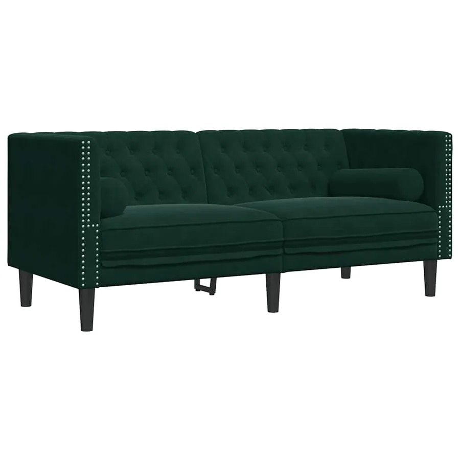 Canapé Chesterfield avec traversins 2 places vert foncé velours - 2