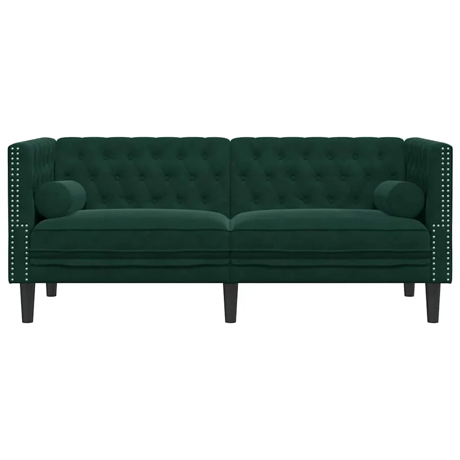 Canapé Chesterfield avec traversins 2 places vert foncé velours - 4