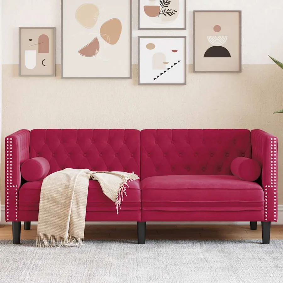 Canapé Chesterfield avec traversins 2 places velours