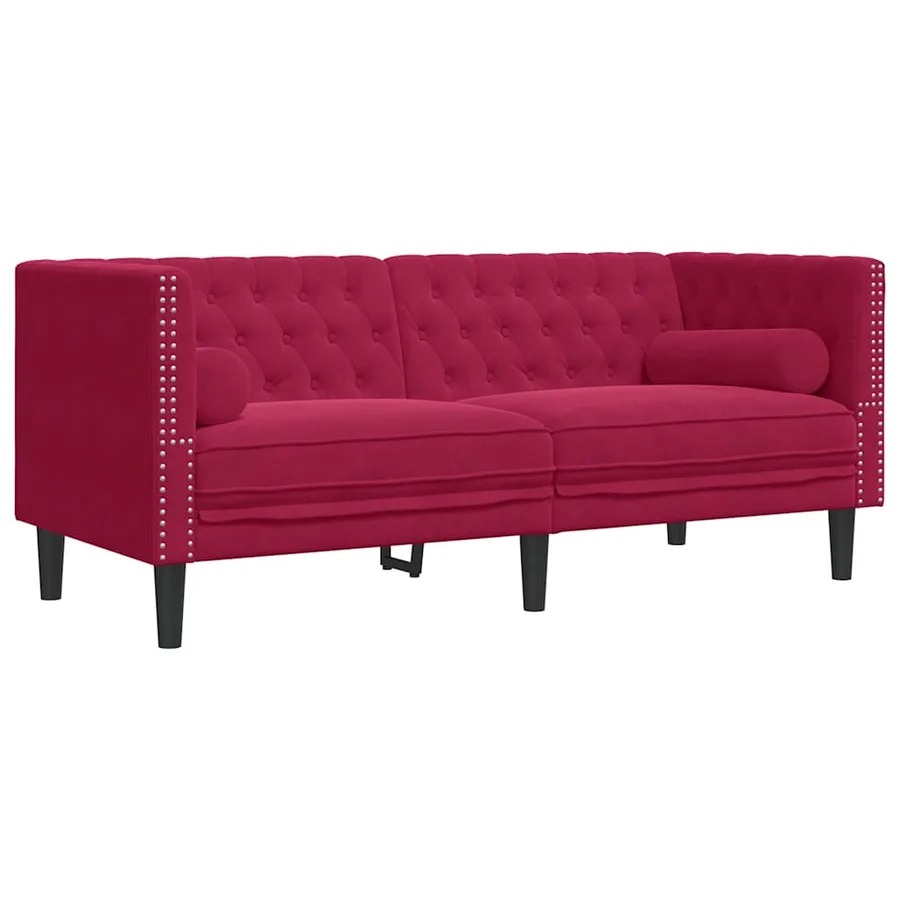 Canapé Chesterfield avec traversins 2 places velours - 2