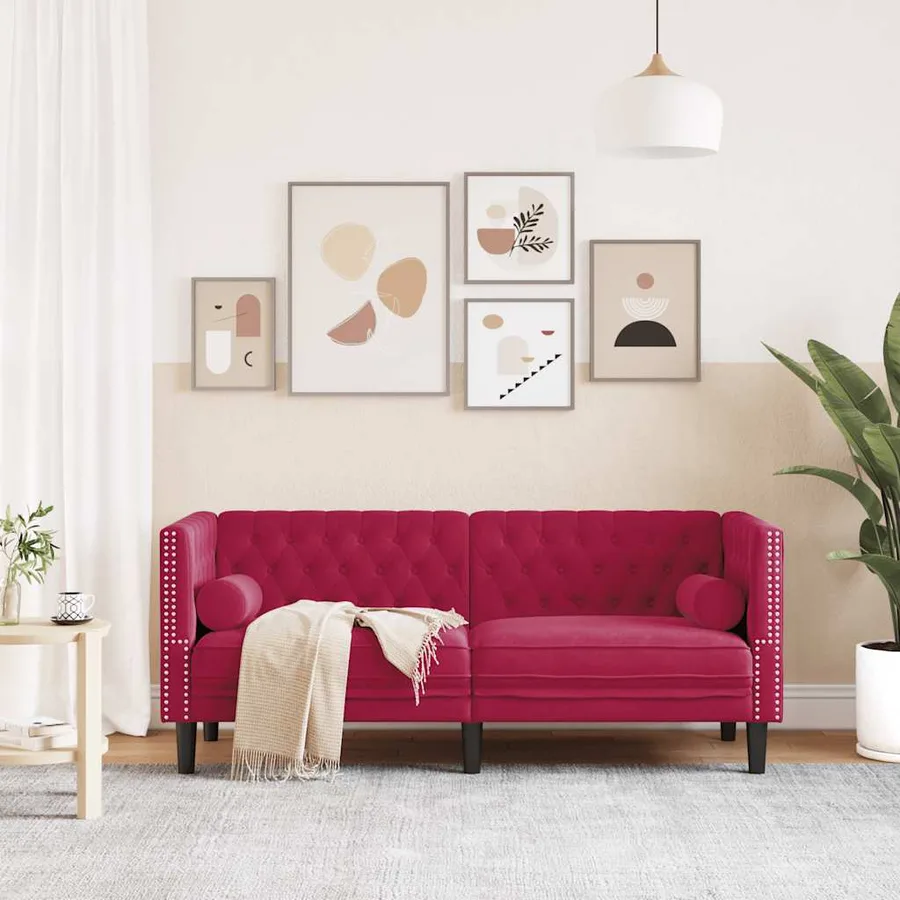 Canapé Chesterfield avec traversins 2 places velours - 3
