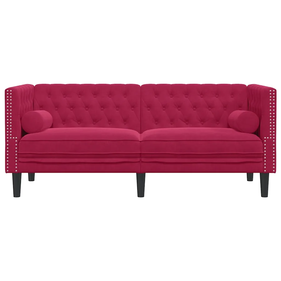 Canapé Chesterfield avec traversins 2 places velours - 4