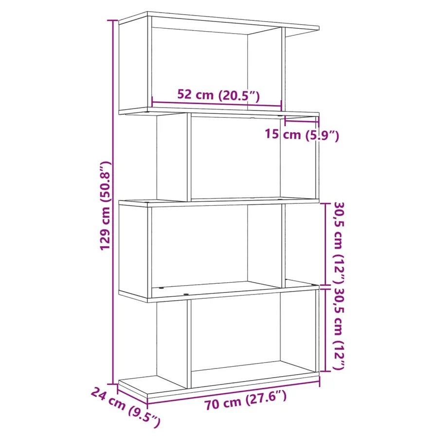 Étagère séparatrice de pièce 4 niveaux chêne sonoma 70x24x129cm - 11