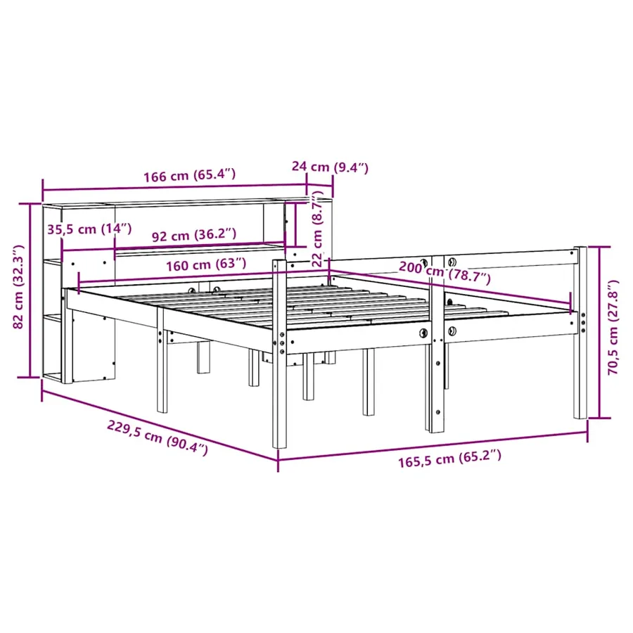 Lit bibliothèque sans matelas blanc 160x200 cm bois pin massif - 12