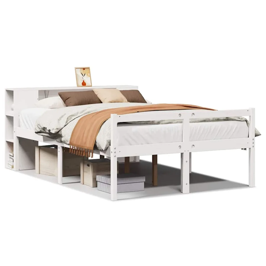 Lit bibliothèque sans matelas blanc 160x200 cm bois pin massif - 2