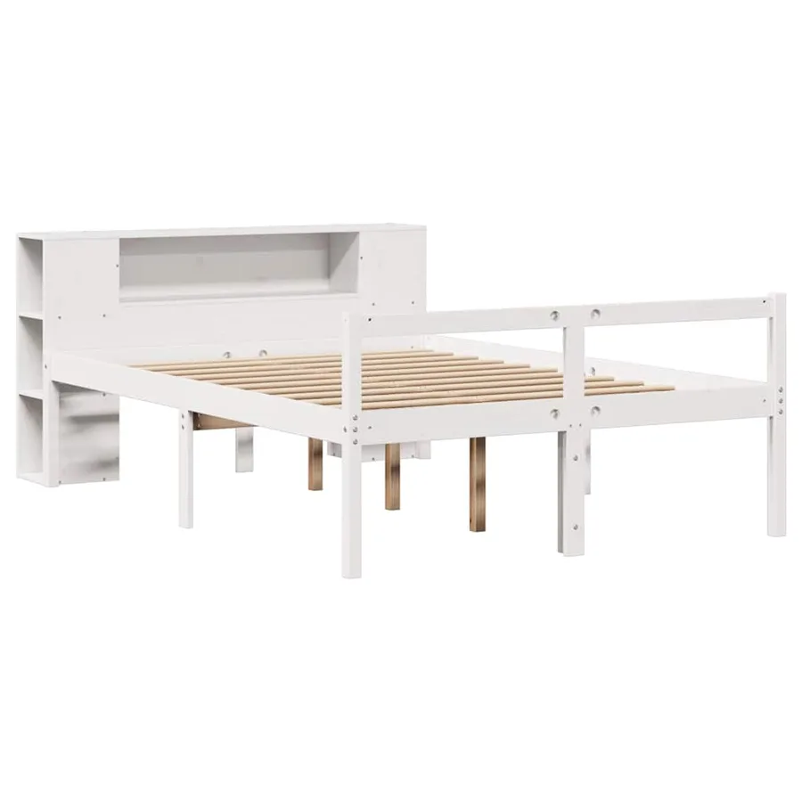Lit bibliothèque sans matelas blanc 160x200 cm bois pin massif - 3