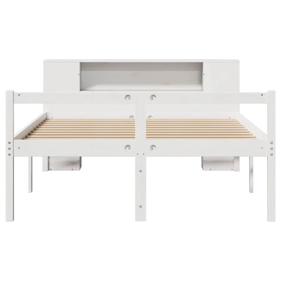 Lit bibliothèque sans matelas blanc 160x200 cm bois pin massif - 4