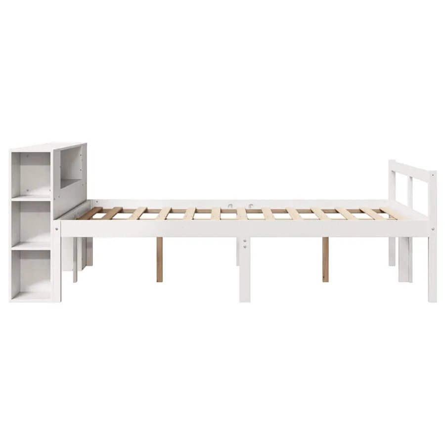 Lit bibliothèque sans matelas blanc 160x200 cm bois pin massif - 5